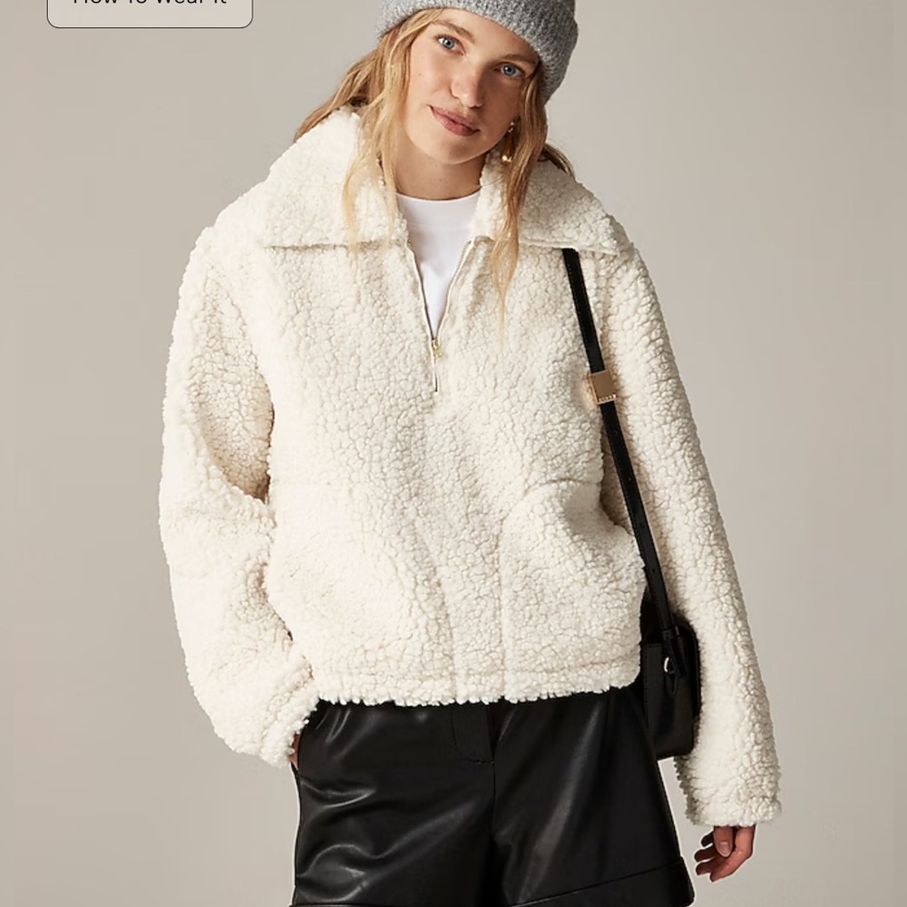 J. Crew Cream Teddy Zip-Front Jacket